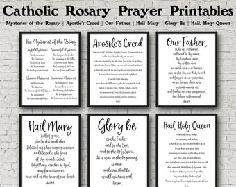 Rosary Prayer Set, Set of 6 Prayer Printables, Mysteries of the Rosary, Marian Devotion, Hail Holy Queen, Catholic Wall Decor, Prayer Altar