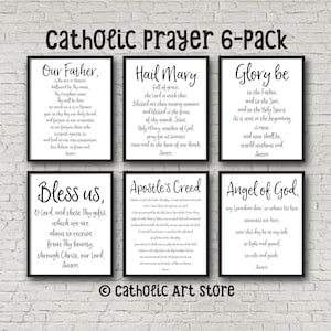 Easter Prayer Printable 6-Pack, Our Father, Hail Mary, Glory Be, Angel of God, Apostle&#39;s Creed & Grace Before Meals, Catholic DIY Decor