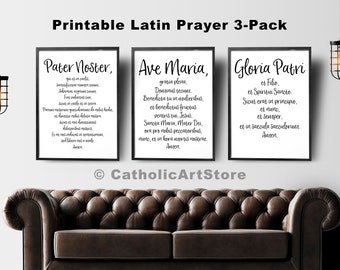 Pater Noster, Ave Maria, and Gloria Patri, Latin Printable Prayer 3-Pack, Print-at-Home Catholic Prayer Decor, Rectory Convent Parish Art