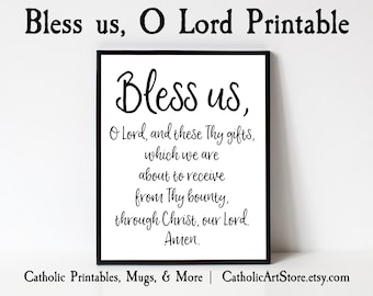 Grace Before Meal Catholic Prayer, Bless Us O Lord, Kitchen and Dining Room Digital Art, Housewarming Gift, Hostess Gift, Thanksgiving Art