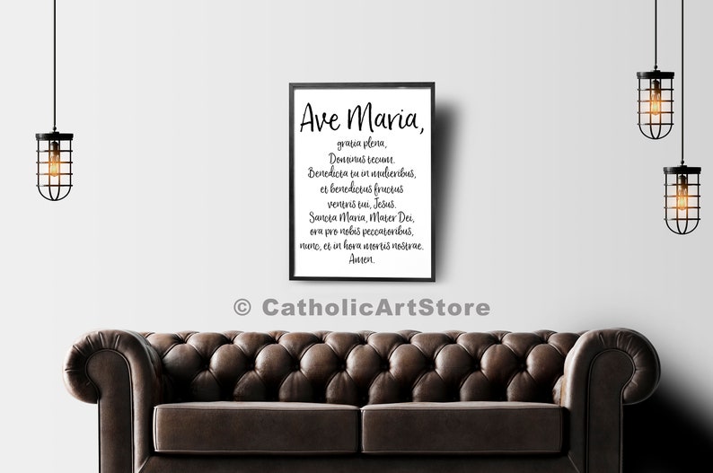 Ave Maria Latin Prayer Printable, Catholic Hail Mary Prayer, Catholic Home Altar, Catholic Wall Art, DIY Religious Home Decor, Easter Art image 3