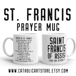 Saint Francis of Assisi Prayer Mug, Make Me an Instrument of Your Peace, Franciscan Priest Gift, Easter Gift, Baptism RCIA Confirmation Gift