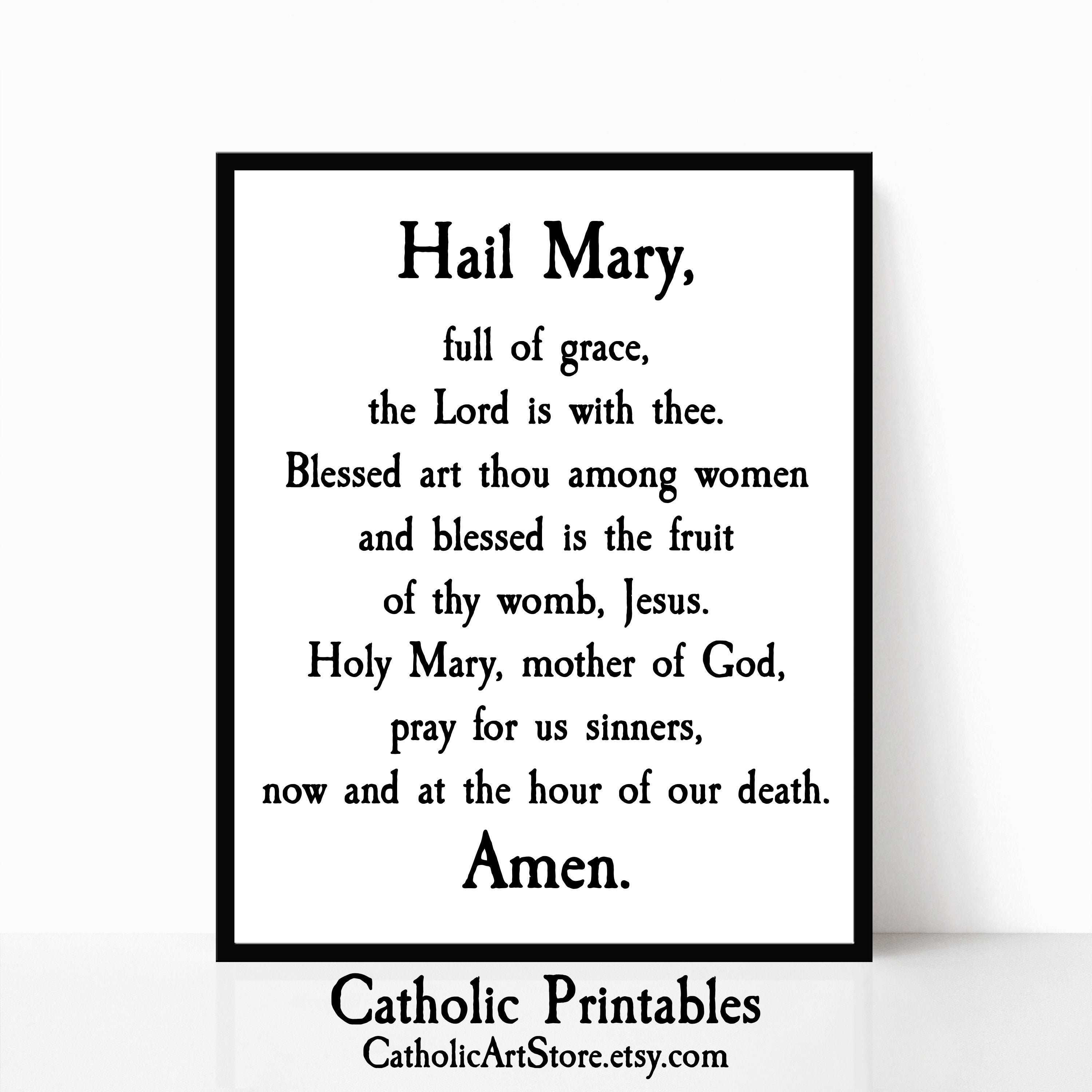 Hail Mary Printable, Catholic Prayer Wall Art, Marian Devotion ...