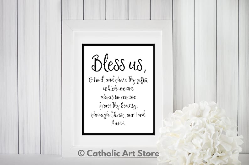 Grace Before Meal Catholic Prayer, Bless Us O Lord, Kitchen and Dining Room Digital Art