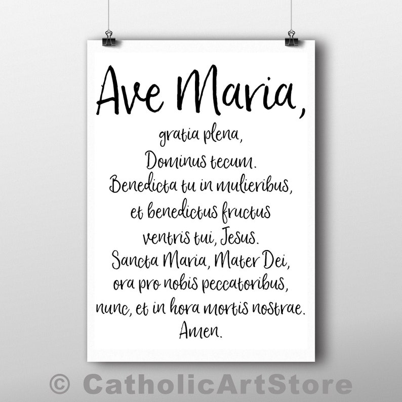 Ave Maria Latin Prayer Printable, Catholic Hail Mary Prayer, Catholic Home Altar, Catholic Wall Art, DIY Religious Home Decor, Easter Art image 2