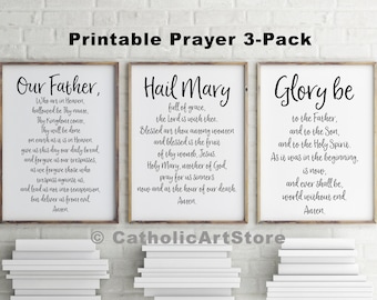 Our Father, Hail Mary, & Glory Be, Printable 3-Prayer Pack, DIY Catholic Prayer Decor, Baptism RCIA Confirmation Graduation Party Decor