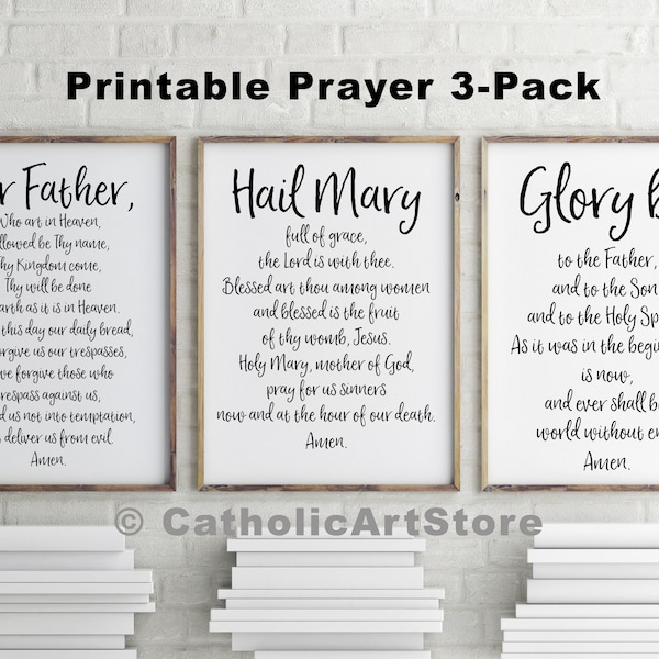 Vater unser, Ave Maria & Glory Be, druckbares 3-Gebetspaket, katholisches Gebetsdekor für Taufe, RCIA-Konfirmation, Abschlussfeier, Partydekor