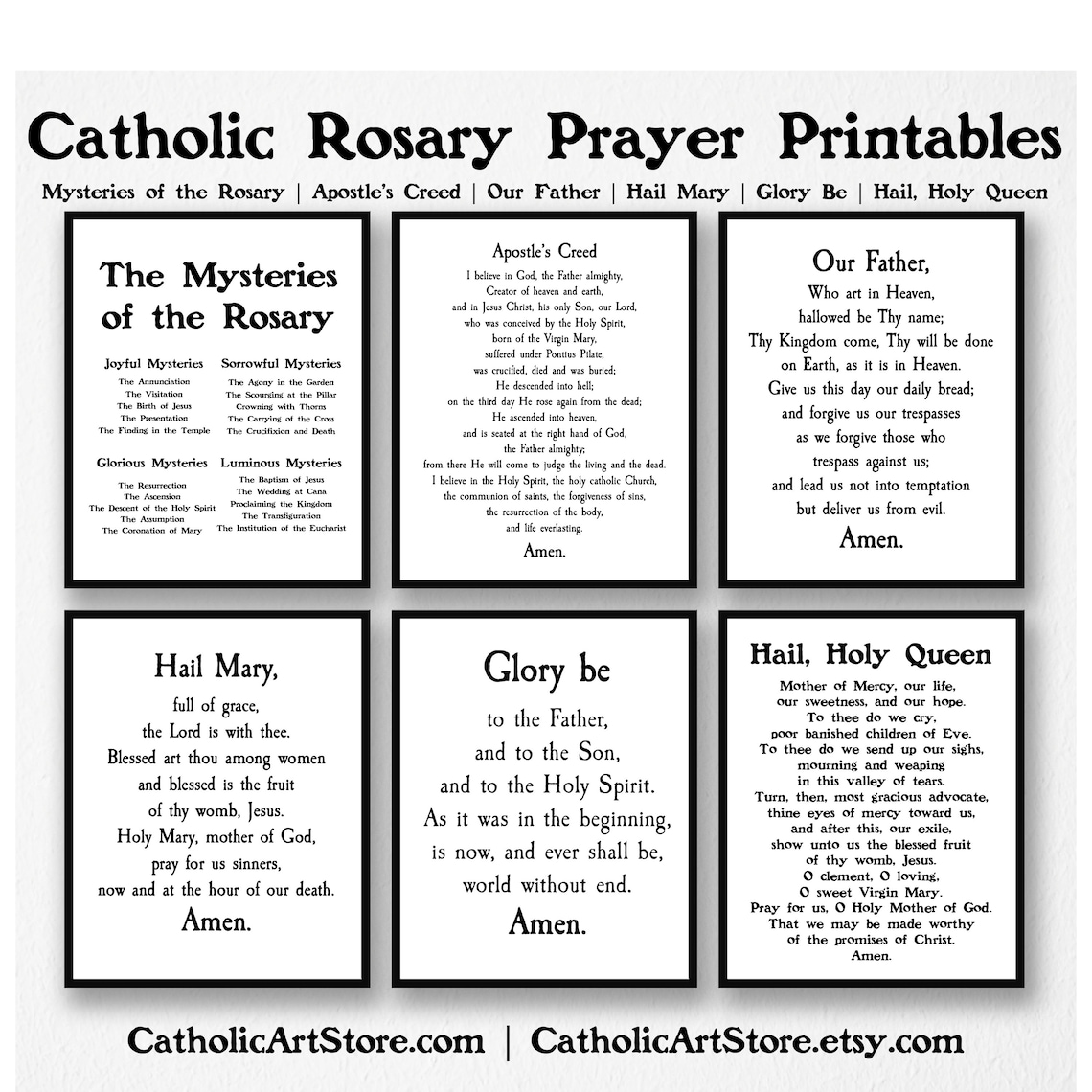 Rosary Printable Prayer Set, 7 Prayer Set, Mysteries of the Rosary ...