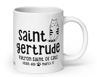 St. Gertrude of Nivelles, Patron Saint of Cats, Catholic Pet Mug, Cat Lover Gift, Veterinarian Mug, Pet Sitter Thank You Gift, Vet Tech Mug