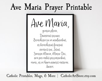Hail Mary Printable Catholic Prayer Wall Art Marian | Etsy