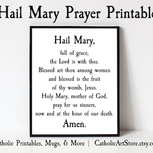 Hail Mary Printable, Catholic Prayer Wall Art, Marian Devotion, Religious Home Decor, Dorm Sunday School Choir Rectory Decor, Nun Gift