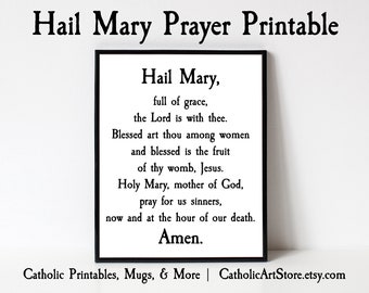 Hail Mary Printable, Catholic Prayer Wall Art, Marian Devotion, Religious Home Decor, Dorm Sunday School Choir Rectory Decor, Nun Gift