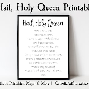Hail Holy Queen, Rosary Prayer, Prayer to Mary, Catholic Wall Art Home Decor, Baptism RCIA Confirmation Priest Nun Bible Study Leader
