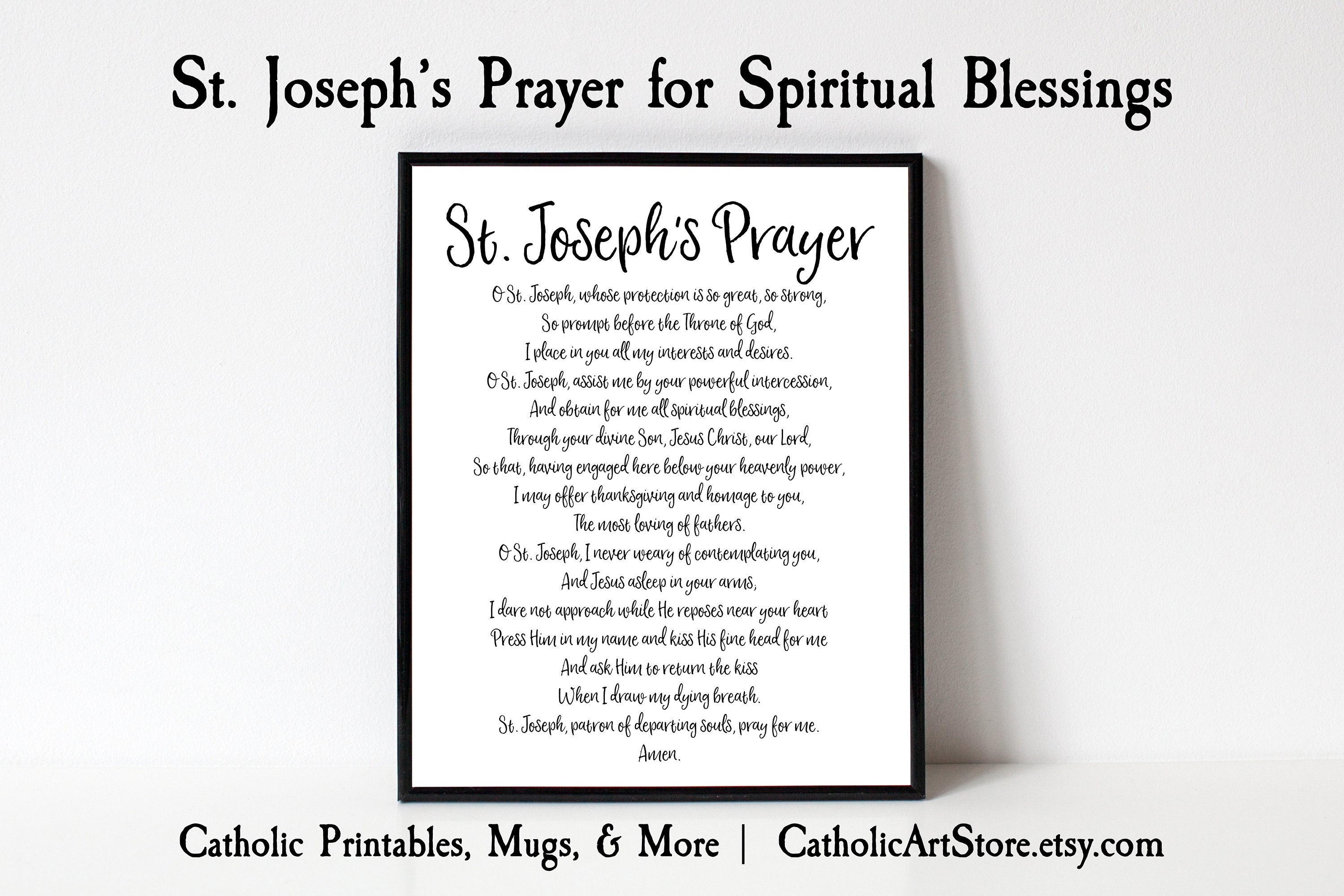 St. Joseph's Prayer for Spiritual Blessings, Patron Saint of Universal Church, Catholic Wall Art, Religious Home Decor, RCIA Year Gift