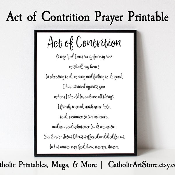 Act of Contrition, Catholic Church Prayer, Prayer for Forgiveness, Confession Prayer, Catholic Mass Wall Art, Religious Home Decor