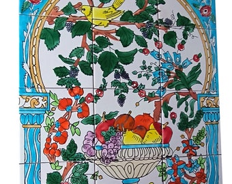 Obstkorb 18" x 24" handbemalte Fliesen Fliesenbild Mosaik 45x60 Orientalische Fliesen handpainted tiles Fruit Azulejos Küchenfliesen Keramik