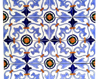 2,4 Meter handbemalte Fliesen 16x Bordüren Fliesenbild handgemalte Mosaikfliesen Art deco handpainted tiles Azulejos Fayence Wandfliesen