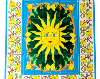 Sonnenschein Fliesenbild Sun 90x75 handbemalte Fliesen Mosaikfliesen Zitronen Bordüren handpainted tiles Azulejos Murals 35" x 30" sunshine