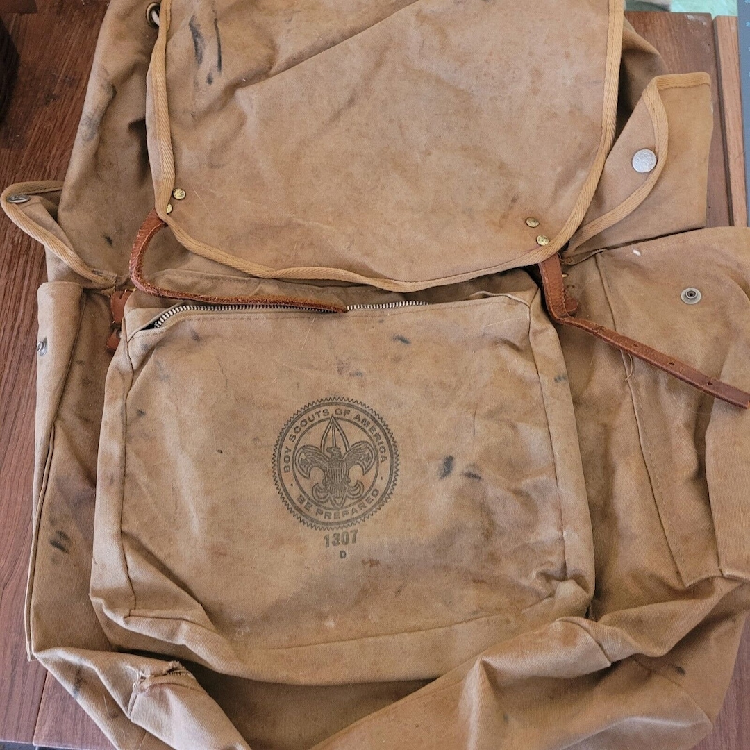 Vintage Canvas Boy Scout Backpack With No Frame Rucksack BSA Heavy Duty
