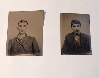 Antique Tintype Photos Young Men Boys Teen Lot Of 2 Posed 2.25"x1.5"