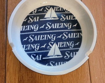 Vintage Sailing Ashtray 5.25" Ceramic Boating Nautical Trinket Dish Repurpose