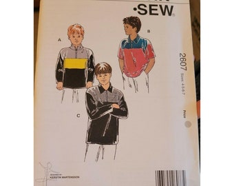 Kwik Sew 2607 Boys Shirt Sz 4-7 Color Block Short Long Sleeve 1997 Uncut