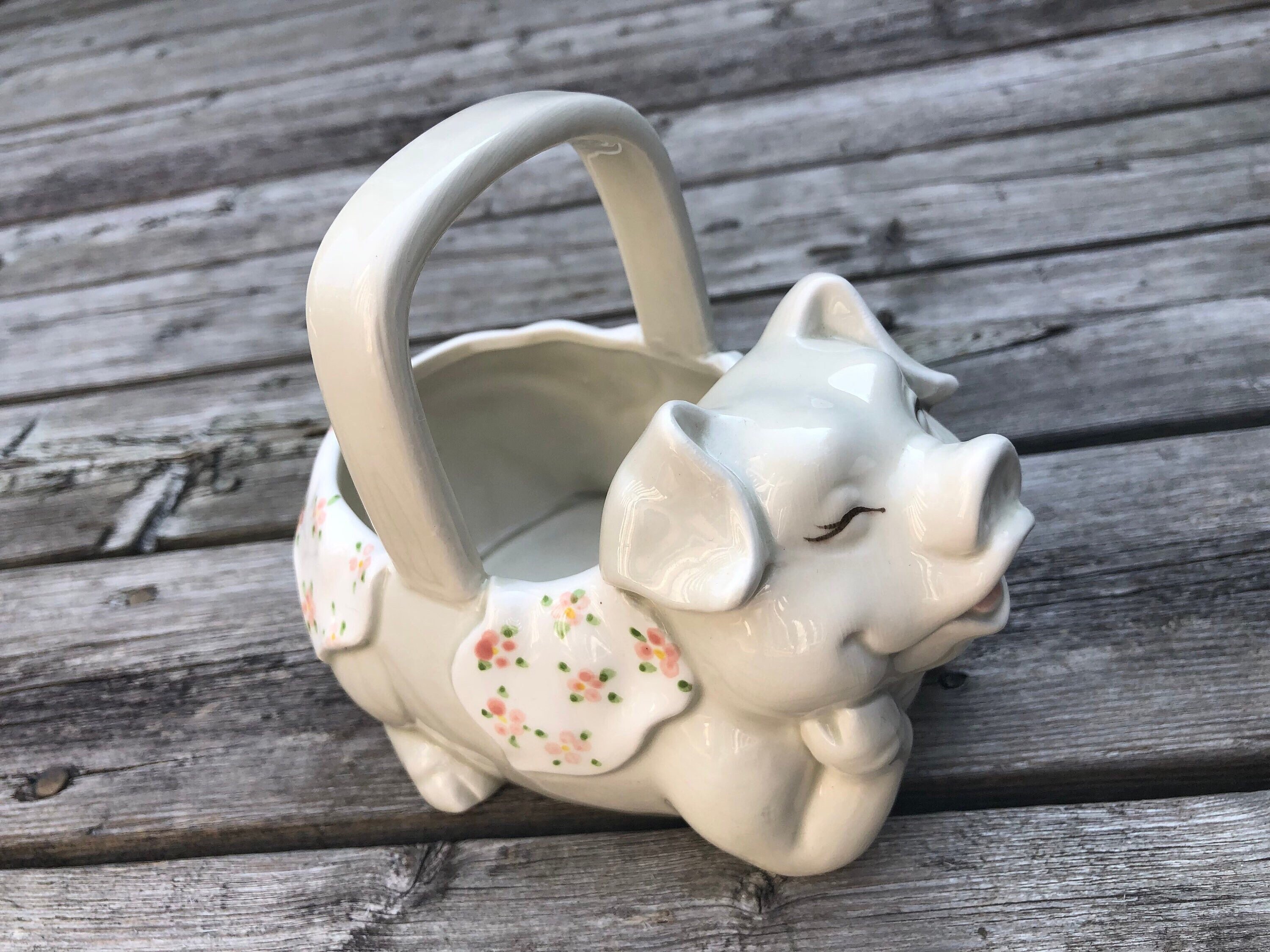 Vintage Pocelain Pig Basket Fitz and Floyd 1983 Etsy
