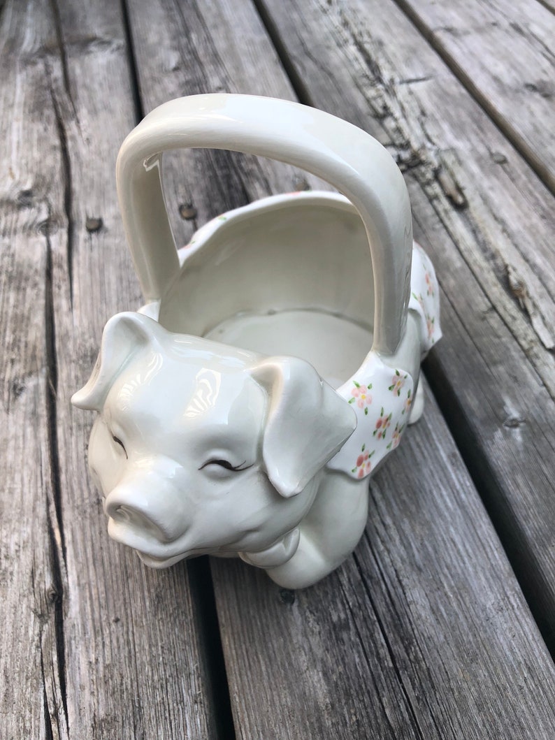 Vintage Pocelain Pig Basket Fitz and Floyd 1983 Etsy