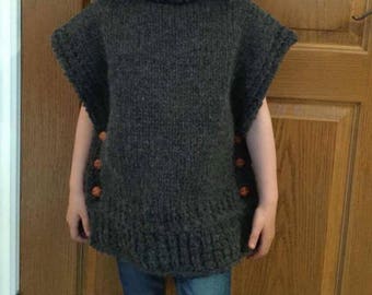 Sweater, knitted poncho for 6-year-old girl