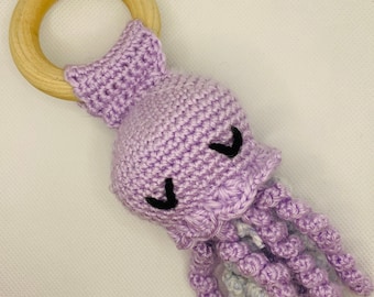 Crochet octopus rattle - sensory toy for baby