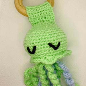 Crochet octopus rattle sensory toy for baby image 1