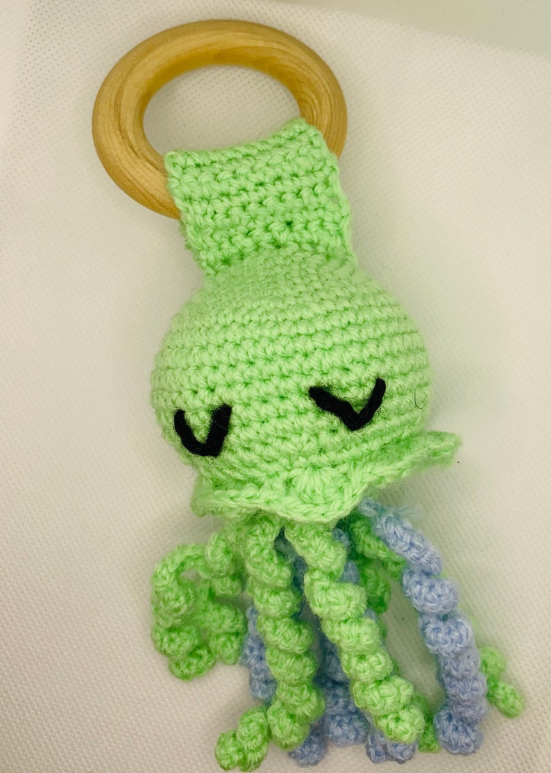 Crochet octopus rattle sensory toy for baby image 1