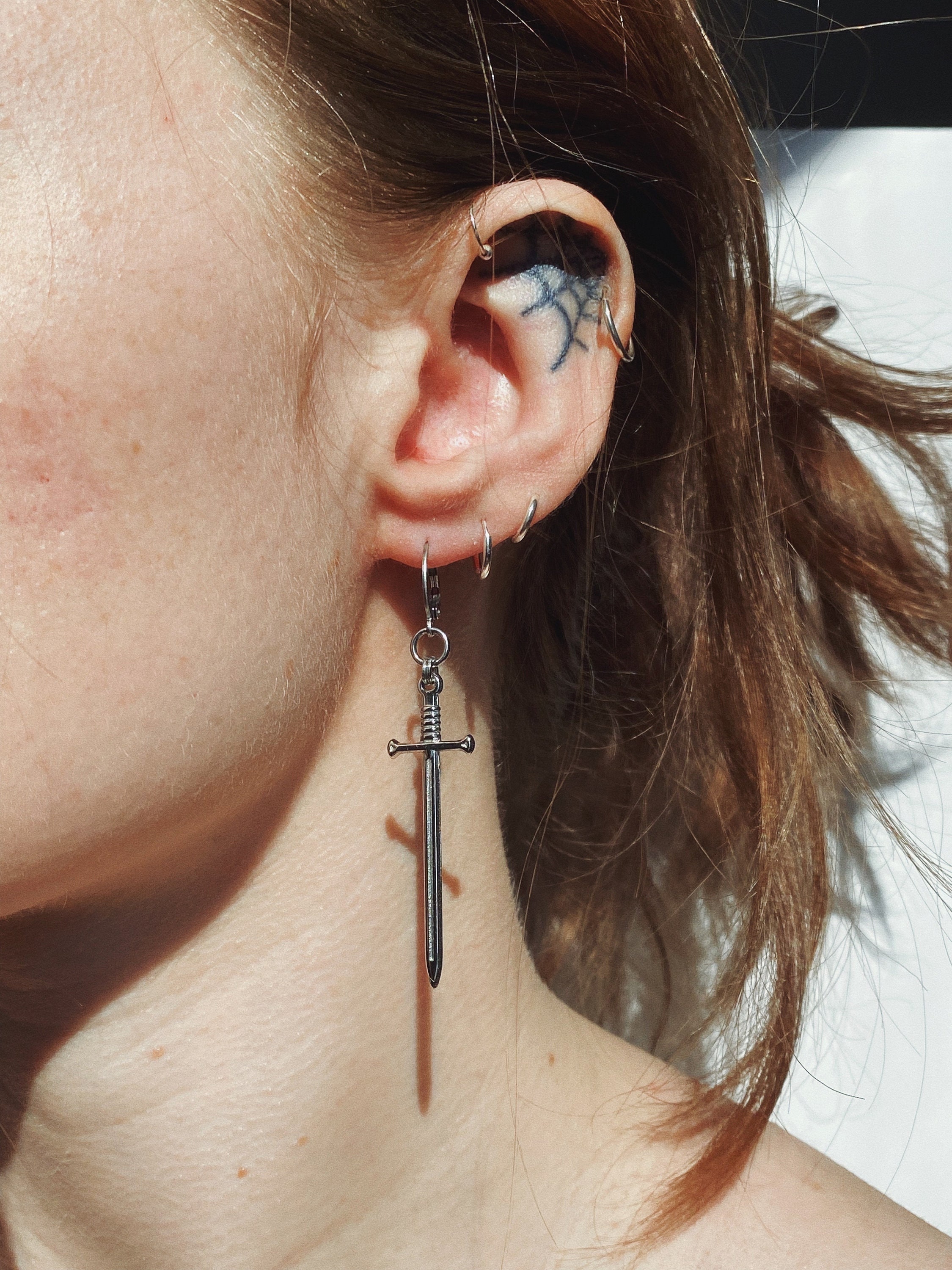 EX Earrings || Gothic stainless steel sword dangle earrings