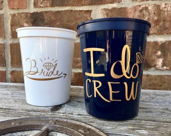 I Do Crew Cups | Bachelorette Party Cups 16 0z | Bridal Party Stadium Cups | Navy BLUE I Do Crew Cup ON SALE!!!
