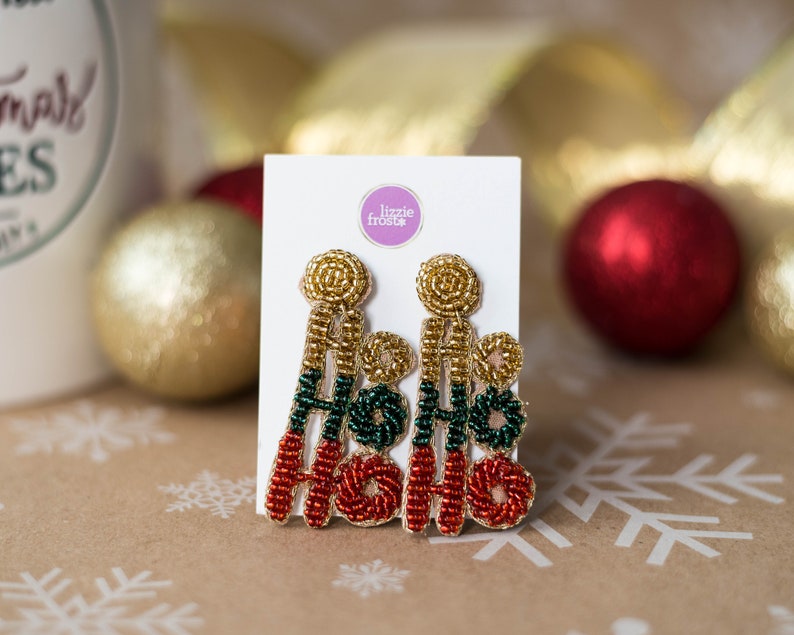 Christmas Earrings, Christmas Gifts, Tree, Lights, HO HO HO, Candy Canes, Stocking Stuffers, Party, Unique Christmas Gifts, Holiday Party Ho Ho Ho