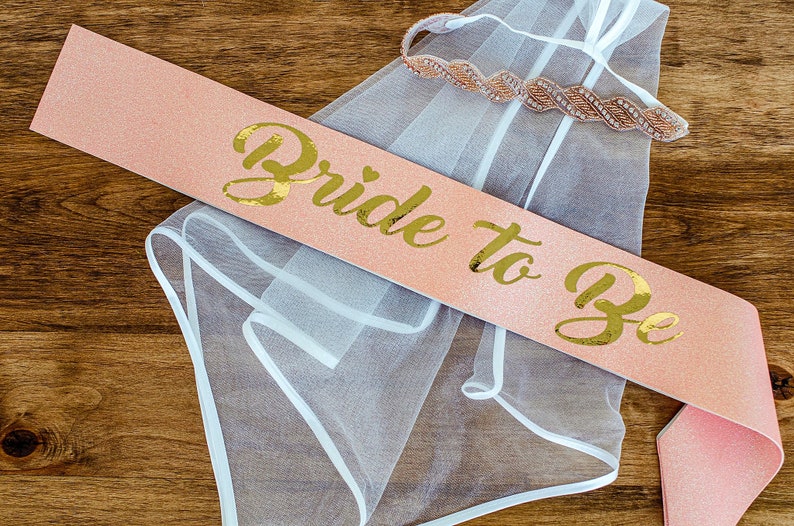 Bachelorette Party Veil and Sash Set Boho Rose Gold Etsy