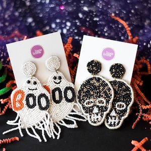 Beaded Halloween Earrings, Ghosts Boo Fringe Earrings, Skull Earrings, Fashion Earrings, Pumpkins, Halloween Party, Costumes, Fall Gifts