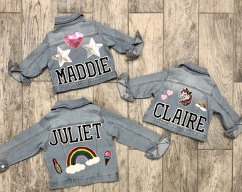 Personalized Girls Denim Jacket | Custom Kids Jean Jacket | Designed With Your Choice Of Patches