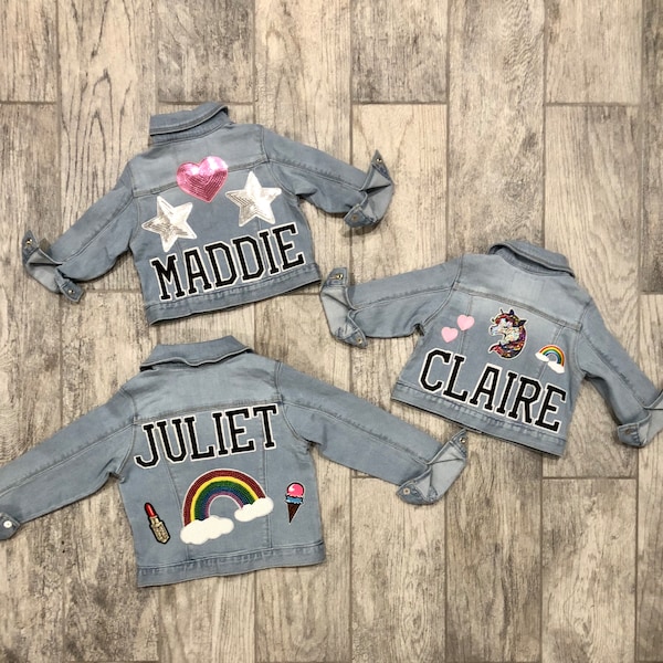 Personalized Girls Denim Jacket | Custom Kids Jean Jacket | Designed With Your Choice Of Patches