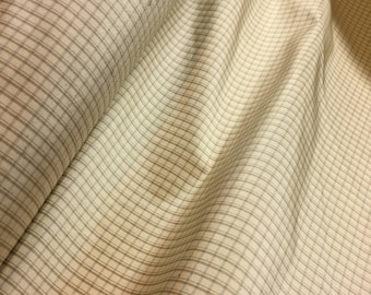 Silk Taffeta Check decorator fabric by the yard - Mushroom on Beige, finest quality - INVENTORY REDUCTION SALE