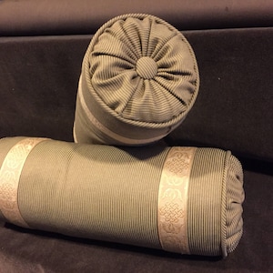 Decorator Bolster Pillow - Green Stripe with Trim SALE