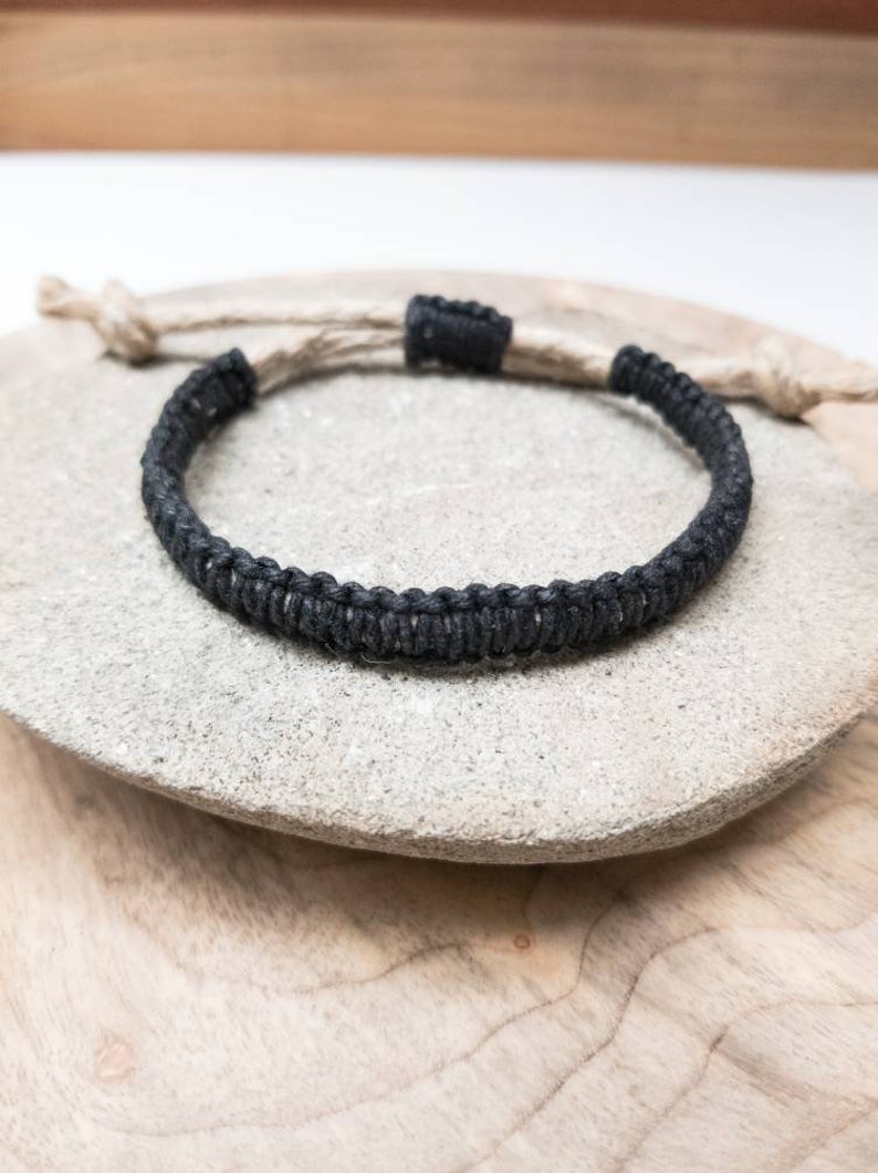 Hemp Bracelet Straight Black Adjustable Etsy