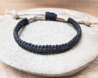 Hemp Bracelet Straight Black Adjustable