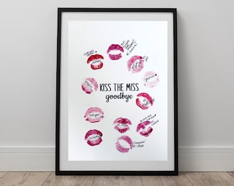 Kiss The Miss Goodbye プリント - インスタントデジタルダウンロード、独身パーティーの記念品、花嫁の仲間、口紅プリント、独身パーティー、ブライダルシャワー