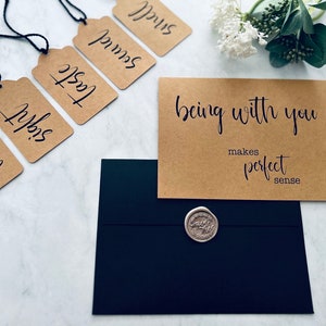 Ensemble de cartes 5 sens - Il est parfaitement logique d'être avec vous - Cadeau pour lui, cadeau pour elle, anniversaire, cinq sens, Saint Valentin