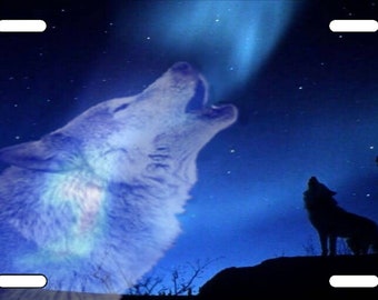 Wolf Howling At The Moon License Plate Tag Frame
