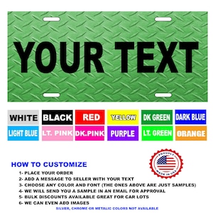 PERSONALIZED Custom License Plate Add Your Text GREEN Diamond Plate Look