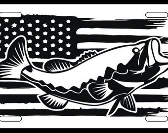 Fishing License Plate - AMERICAN FLAG License Plate - Fishing, Bass, Trout, Carp and Catfish