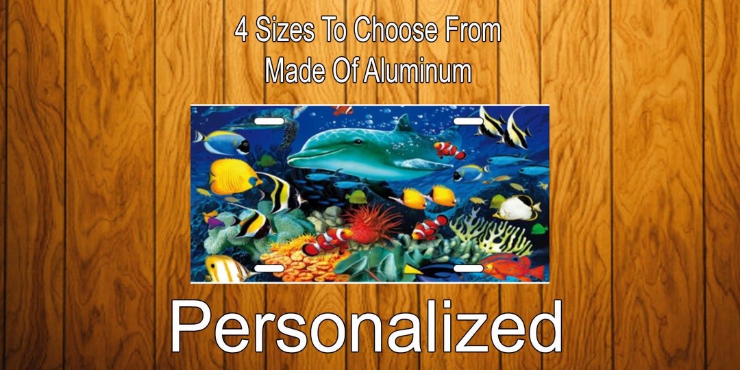 Dolphins License Plate, Underwater Sea Life License Plate, Wildlife, Aquarium License Plate