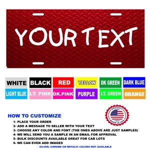PERSONALIZED Custom License Plate Add Your Text Red Diamond Plate Look